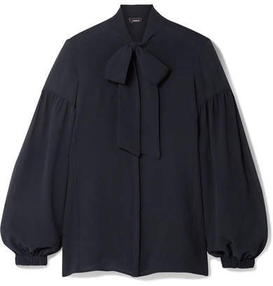 Pussy-bow Mulberry Silk-crepe Blouse - Navy