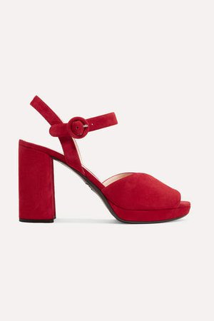 Suede Platform Sandals - Red