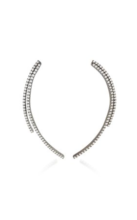Sickle Rhodium-Plated Silver Diamond Earrings by Lynn Ban Jewelry | Moda Operandi