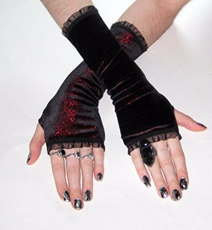 Amazon.com: Gothic Arm Warmers - Bleeding Heart - Velvet red shimmer fingerless gloves wiccian vampire belly dance fusion Victorian Edwardian lolita emo: Handmade