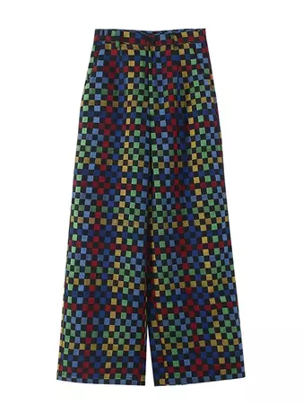 Retro Mosaic Plaid Casual Long Trousers - diaomao – ARCANA ARCHIVE