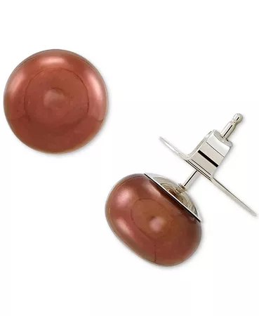 Macy's Cultured Freshwater Button Pearl (10mm) Stud Earrings in Sterling Silver - Chocolate