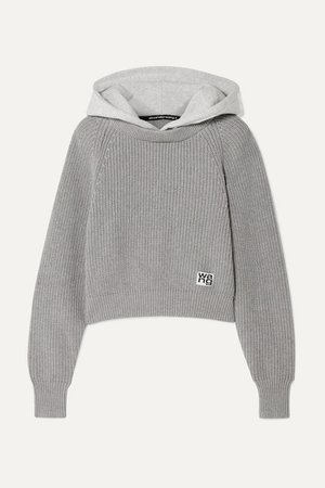 alexanderwang.t | Hooded jersey and ribbed cotton-blend sweater | NET-A-PORTER.COM