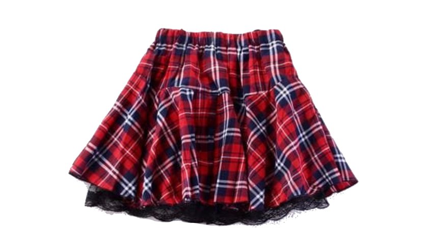 blue/red plaid with lace skirt