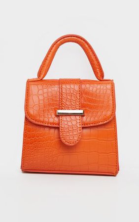 Orange Croc One Handle Mini Grab Bag - Mini Bags - Bags - Accessories | PrettyLittleThing