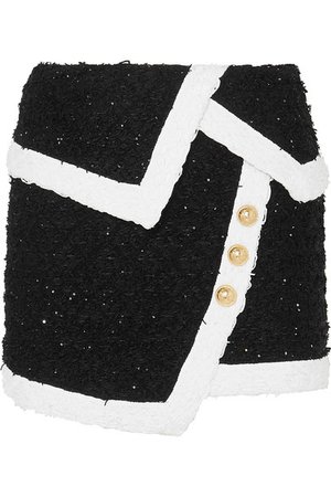 Balmain | Wrap-effect button-embellished metallic tweed mini skirt | NET-A-PORTER.COM