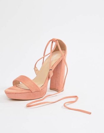 Peach platform chunky sandal heels