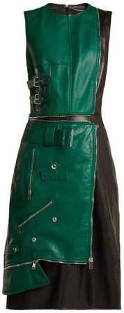 Panelled Leather Dress - Womens - Green Multi