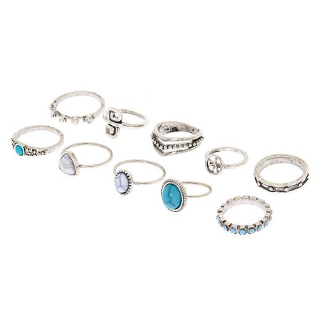 Silver Antique Rings - Turquoise, 8 Pack | Claire's US