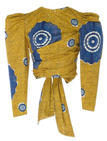 yellow tribal print wrap blouse