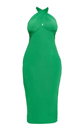 Plus Bright Green Cross Front Midi Dress | PrettyLittleThing USA