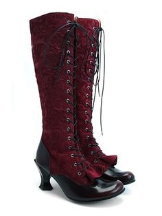 red lace up gothic boots