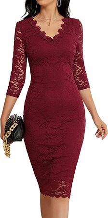 Amazon.com: Wedding Guest Lace Formal Dresses for Women V Neck Midi Elegant Bodycon Cocktail Dress : Clothing, Shoes & Jewelry