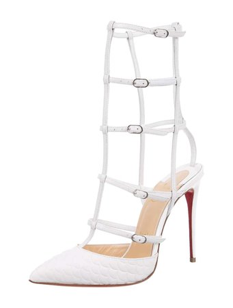 Christian Louboutin White Leather Cage Evening Sandals Heels Pumps at 1stdibs