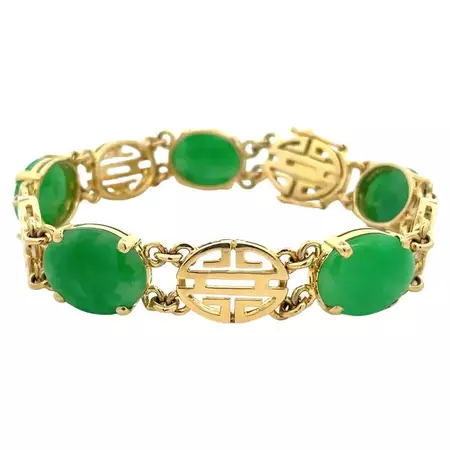 18k Yellow Gold Jadeite Jade Bracelet with GIA Report For Sale at 1stDibs | 18k gold jade bracelet, antique jade bracelet, asian jade bracelet