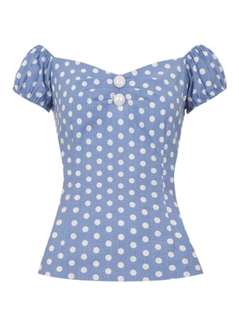 blue polka dot blouse 50s 1