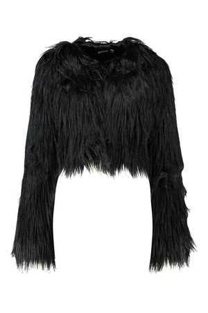 Crop Shaggy Faux Fur Coat | Boohoo