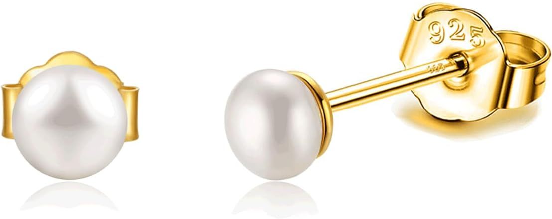 Amazon.com: SILBERTALE Pearl Stud Earrings Sterling Silver Small Tiny 3-4mm White Freshwater Pearl Earrings Studs for Women Gold: Clothing, Shoes & Jewelry