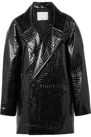 Tibi | Oversized croc-effect faux patent-leather coat