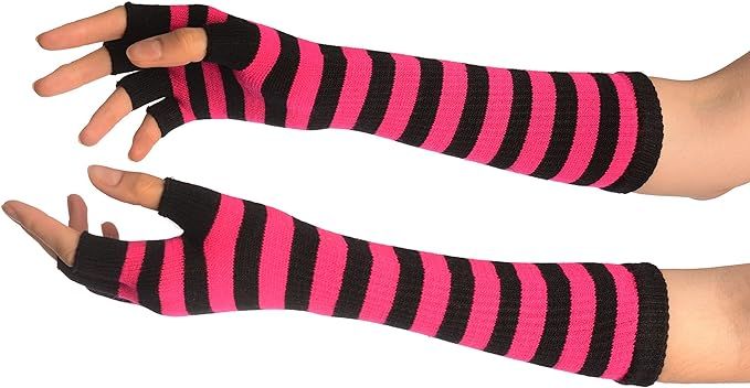 Amazon.com: Pink & Black Stripes Fingerless Gloves - Gloves : Clothing, Shoes & Jewelry