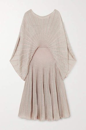 Net Sustain Metallic Knitted Midi Dress - Beige