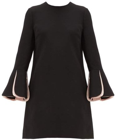 Fluted Sleeve Wool Blend Crepe Mini Dress - Womens - Black Multi