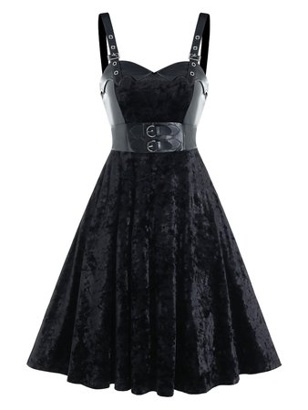 [31% OFF] Buckle Strap Velvet Fabric Lace-up Sleeveless Dress | Rosegal