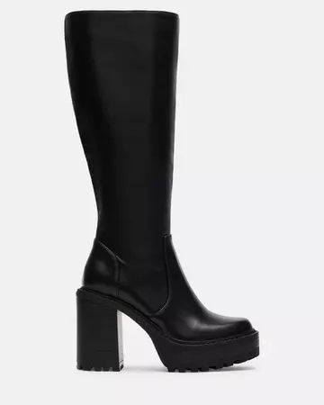 KATALINA Black Knee High Block Heel Lug Sole Boot | Women's Boots – Steve Madden