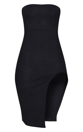 Black Bandeau Split Front Midi Dress | PrettyLittleThing