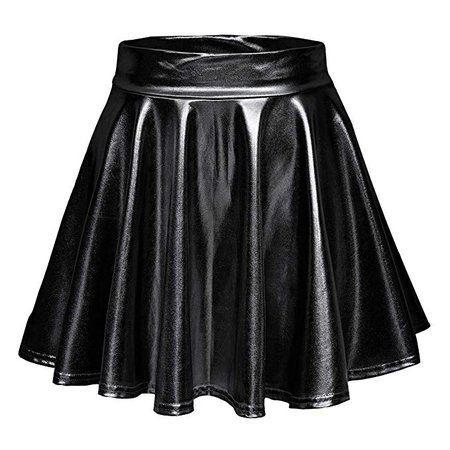 EXCHIC Women's Shiny Metallic Wet Look Stretchy Flared Mini Skater Skirt at Amazon Women’s Clothing store