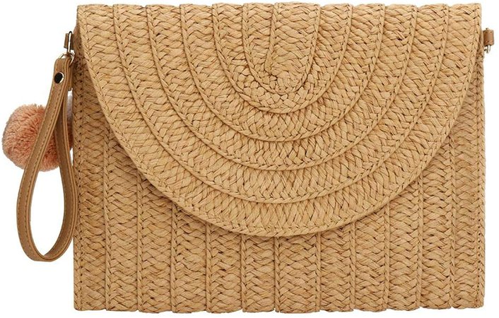 Straw Clutch, Straw Handbag Clutch for Women Summer Beach Straw Woven Envelope Purse Wallet (Dark khaki): Handbags: Amazon.com