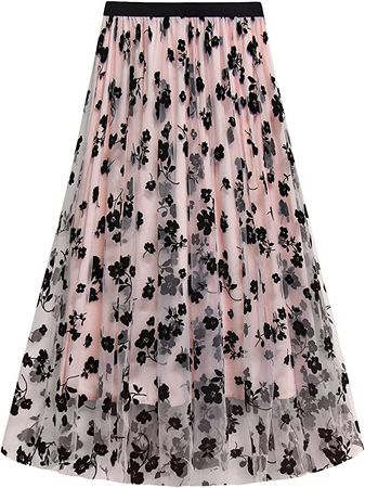 Amazon.com: NASHALYLY Women Tulle Skirt Elastic High Waist Floral Print Skirt 3D Flower Two Layered Mesh Midi Skirt(Pink Tulle,XL-2XL) : Clothing, Shoes & Jewelry
