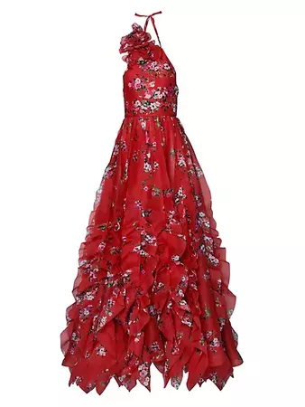 Shop Carolina Herrera Floral Ruffle-Embellished Gown | Saks Fifth Avenue