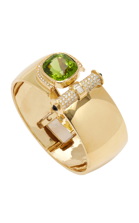 Ruth Grieco Yellow Gold Diamond Onyx and Peridot Bracelet