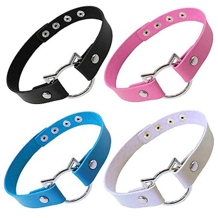ETHOON 4 Pack Adjustable Leather Choker Collar Sexy Soft PU Cat