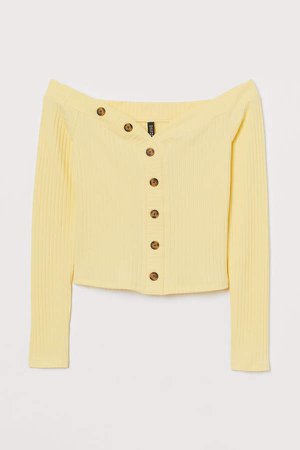 Ribbed Off-the-shoulder Top - Yellow