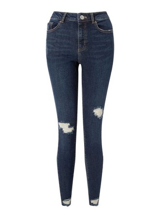 PETITE LIZZIE Super High Skinny Dark Blue Busted Hem Jeans | Miss Selfridge