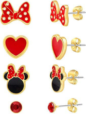 Amazon.com: Disney Mickey and Minnie Mouse Fashion Stud Earring - Classic Minnie Red/Gold - Set of 4 pairs: Clothing, Shoes & Jewelry