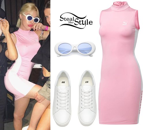 Lele Pons: Pink Puma Dress, Oval Sunglasses | Steal Her Style