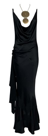 S/S 1998 Christian Dior John Galliano Runway Plunging Black Satin Gown Dress For Sale at 1stDibs