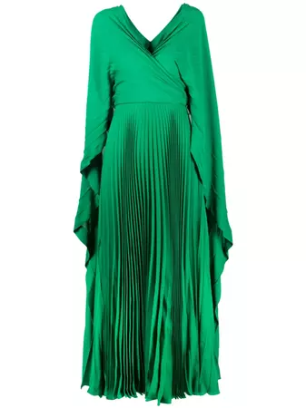 Valentino Garavani V-neck Pleated Silk Long Dress - Farfetch