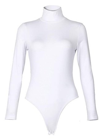 Amazon.com: PRIMODA Women Stretchy Turtleneck Long Sleeve Bodysuits Basic Bodycon Leotard Solid Color Jumpsuits Rompers(White,XL): Clothing