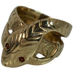 Victorian 18 Carat Gold Old Cut Diamond Garnet Double Snake Band Ring For Sale at 1stdibs