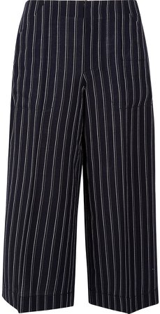 Cropped Pinstriped Wool-twill Wide-leg Pants
