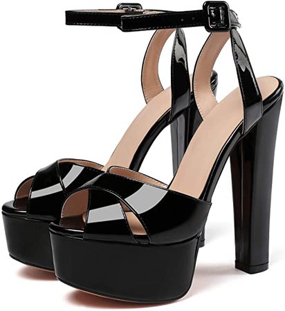 *clipped by @luci-her* Platform Sandals Ankle Strap 5" High Heels Cross Strap Chunky Heel Sandals