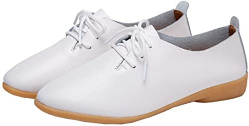 Amazon.com | WenHong Women's Shoe Classic Lace Up Dress Low Flat Heel Oxford White | Oxfords
