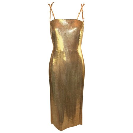 Gianni Versace Runway Harper's Bazaar Gold Metal Mesh Dress, F / W 1998 For Sale at 1stdibs