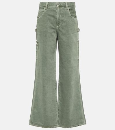 Magda Mid Rise Wide Leg Jeans in Green - Agolde | Mytheresa