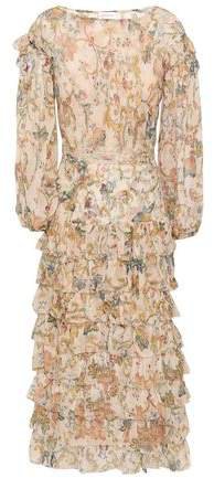 Tiered Printed Silk-georgette Midi Dress