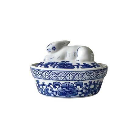 Blue and White Porcelain Covered Rabbit Dish / Bunny on a Nest - Etsy